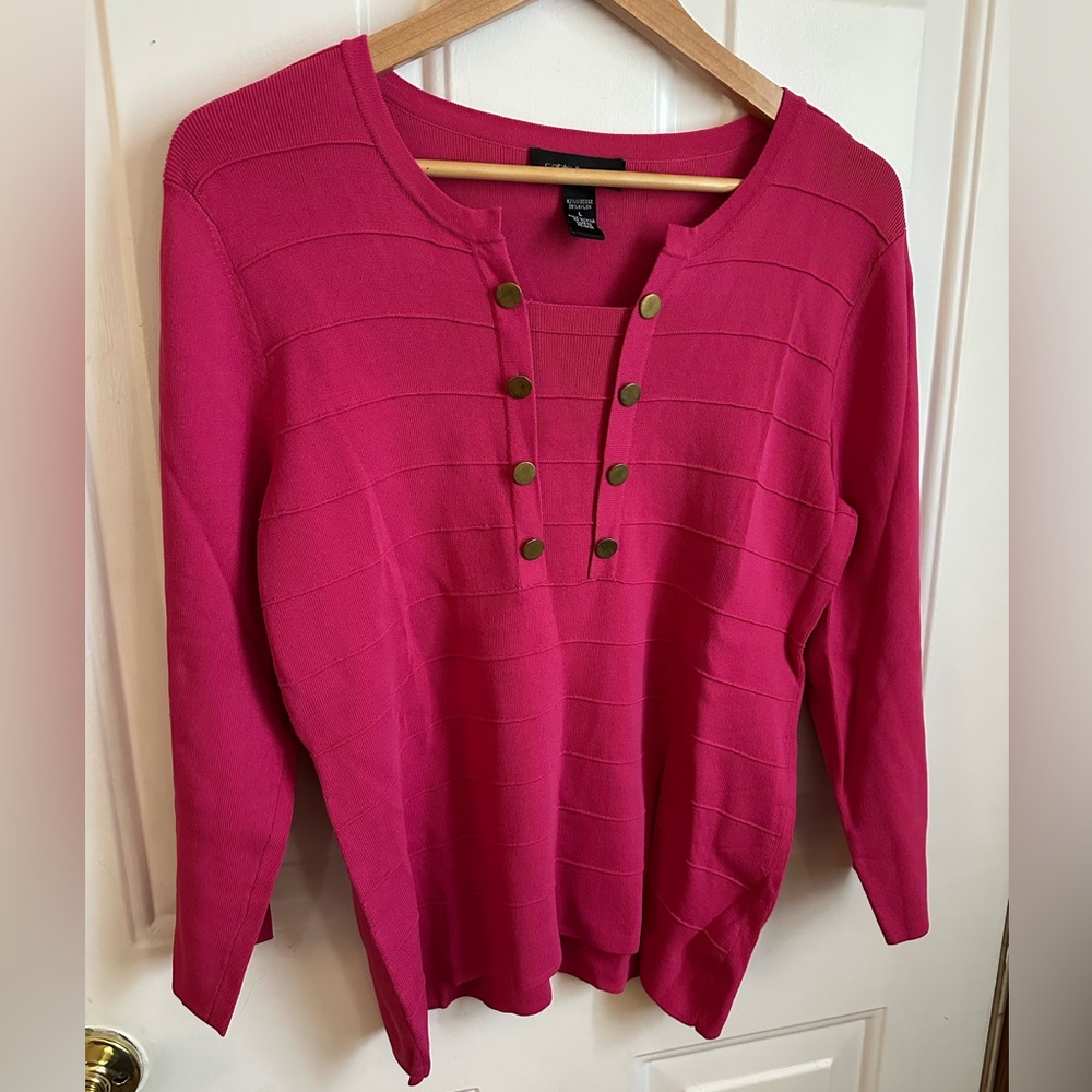 Cable and Gauge 3/4 Sleeve Pullover Sweater Size L Pink